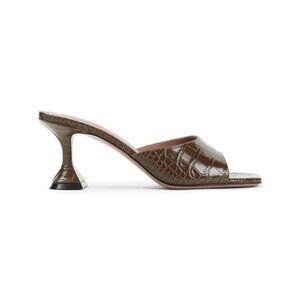 Amina Muaddi 7Cm Heel Brown Leather Slippers - NWT